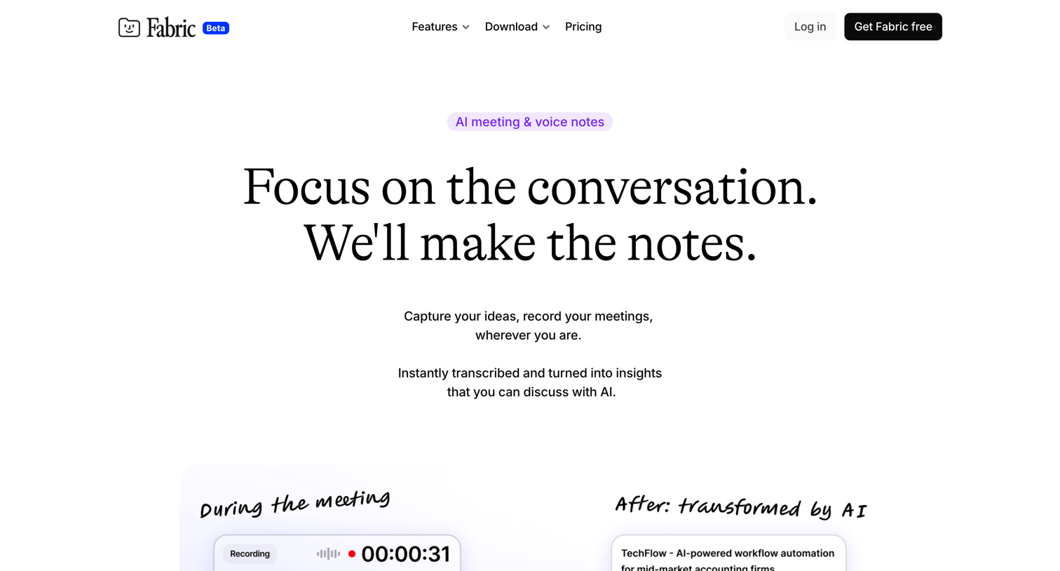 Fabric - Fabric Your AI meeting notetaker screen