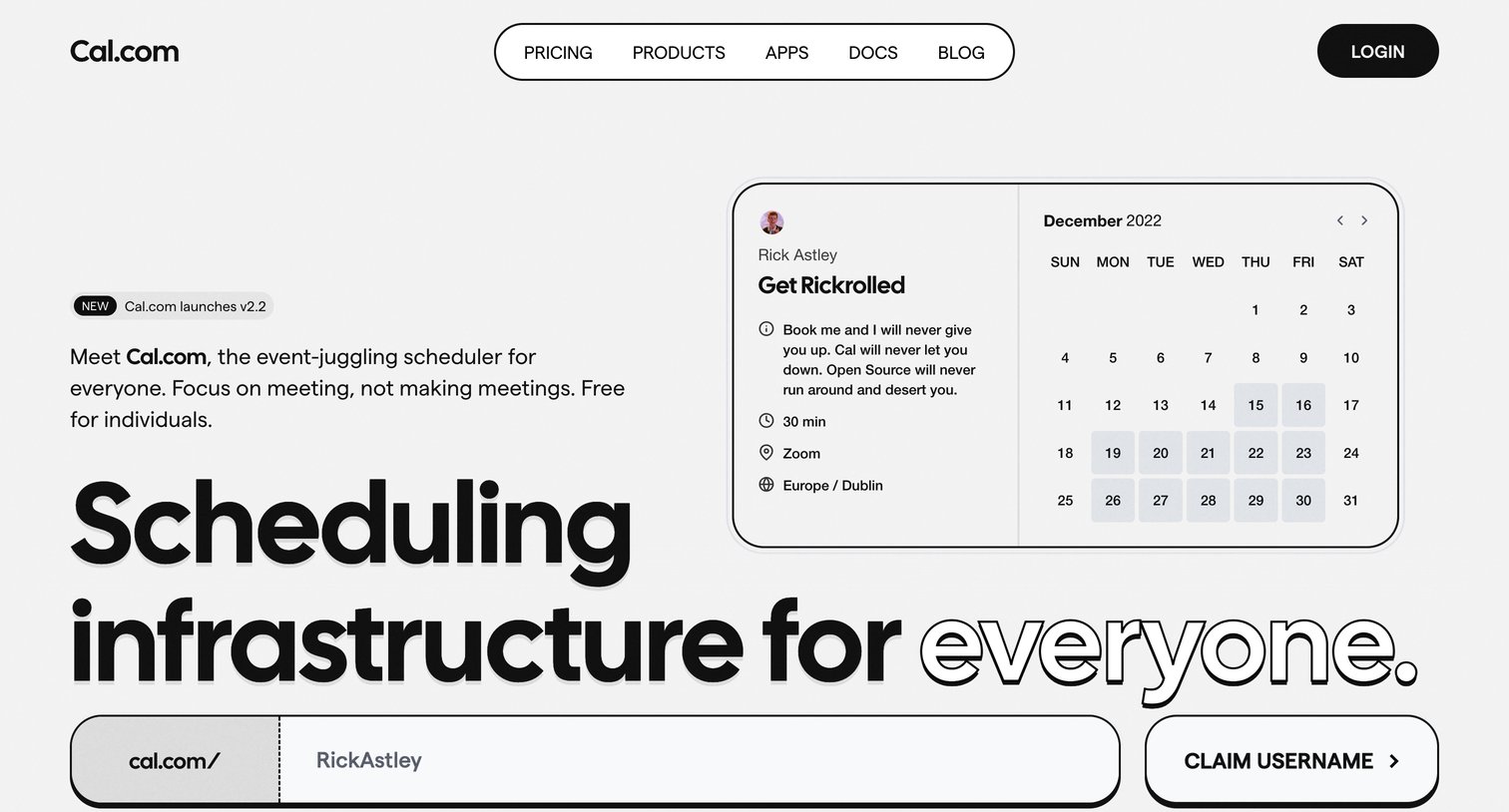 Cal.com - Cal.com | Open Scheduling Infrastructure screen