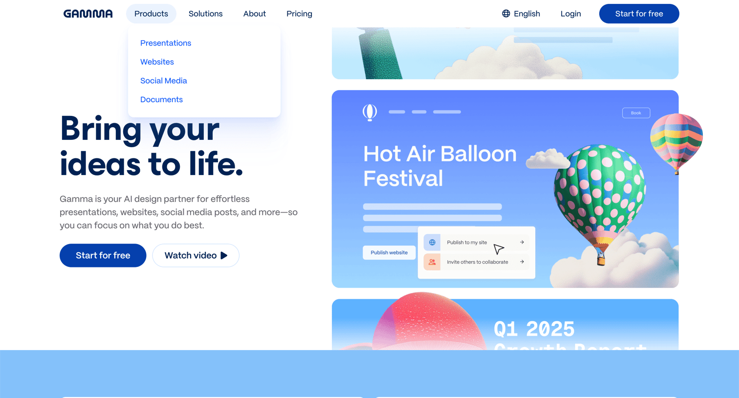 Gamma - Instant Presentations, Websites, and More with AI | Gamma screen