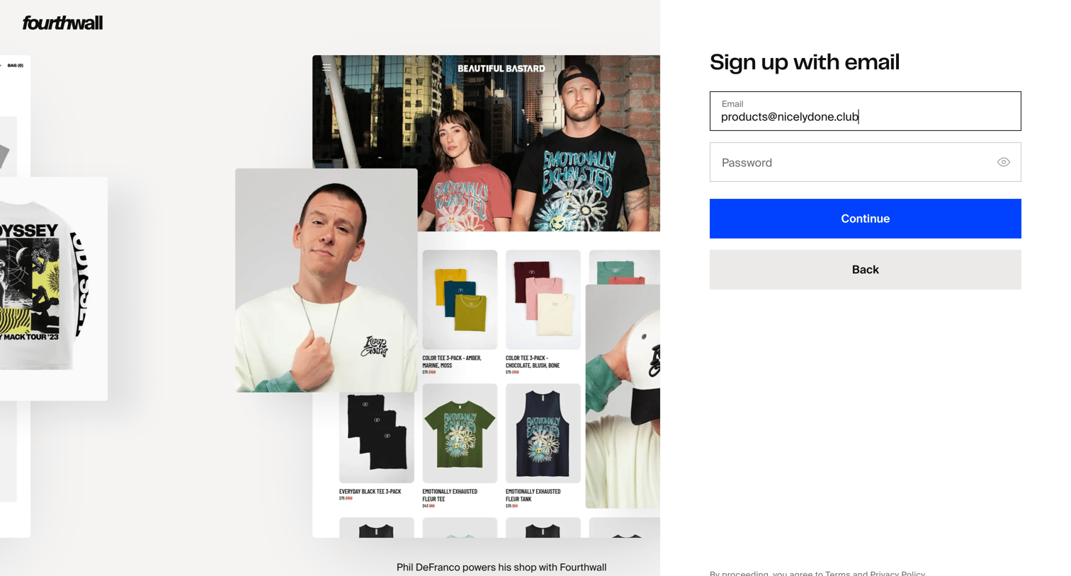 Fourthwall - Sign up with email | Fourthwall screen