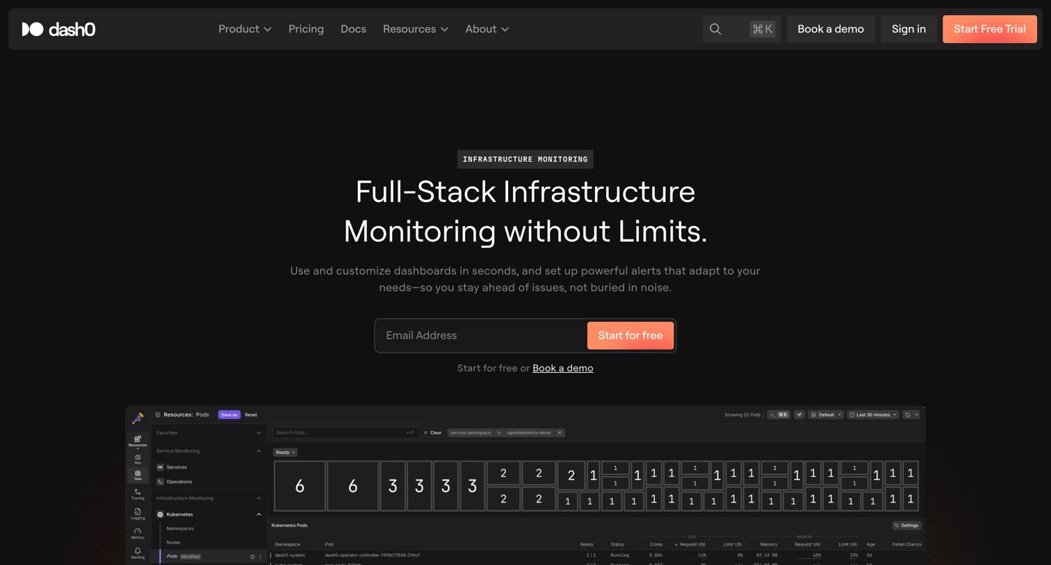 Dash0 - Infrastructure Monitoring · Dash0 screen