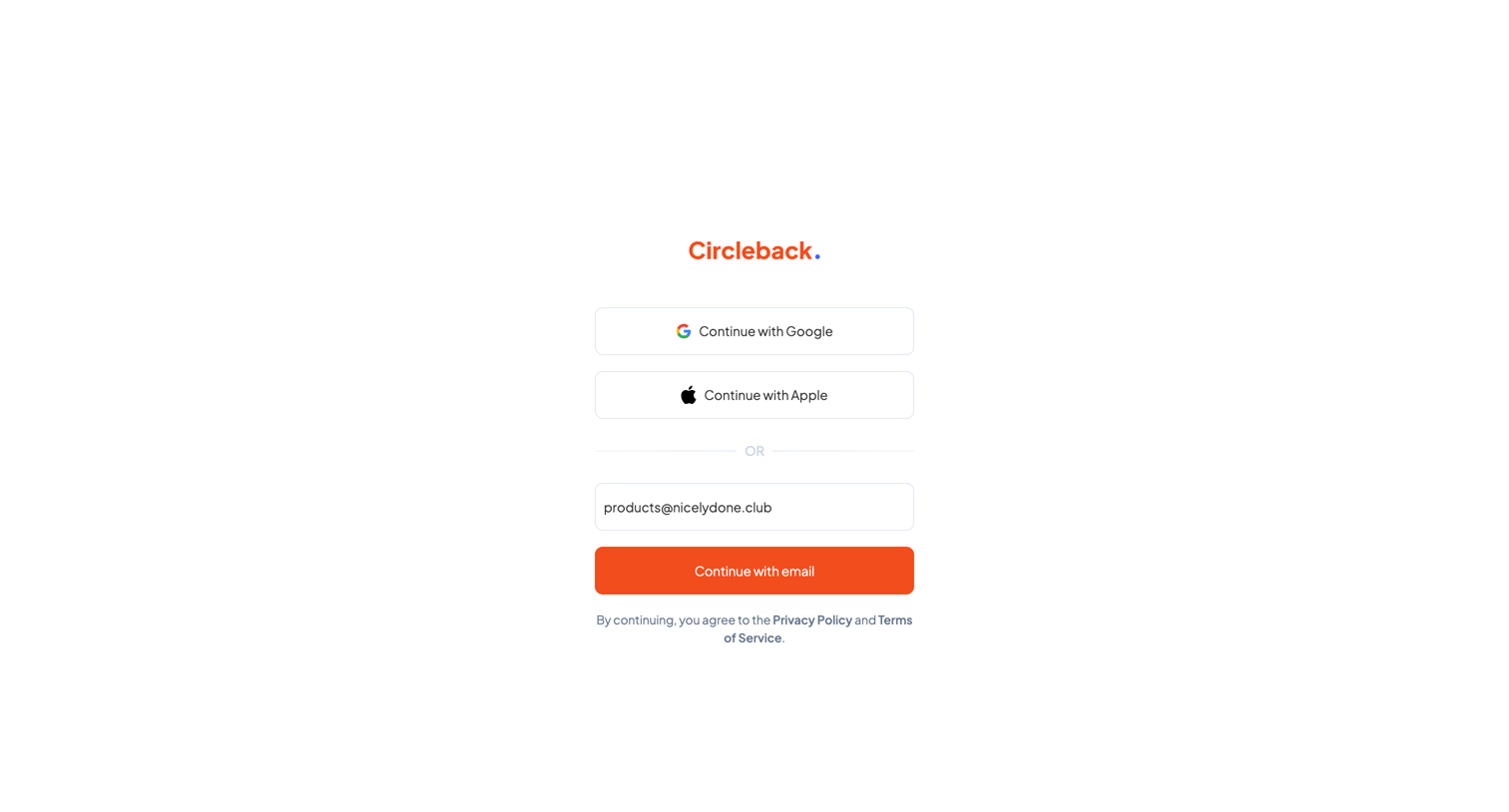 Circleback - Login - Circleback screen