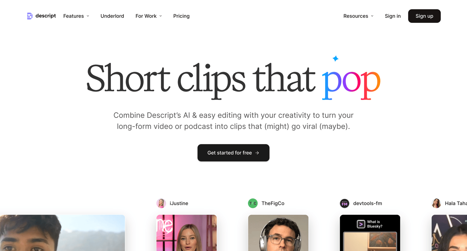 Descript - Generate Short Clips From Any Video with AI | Descript screen