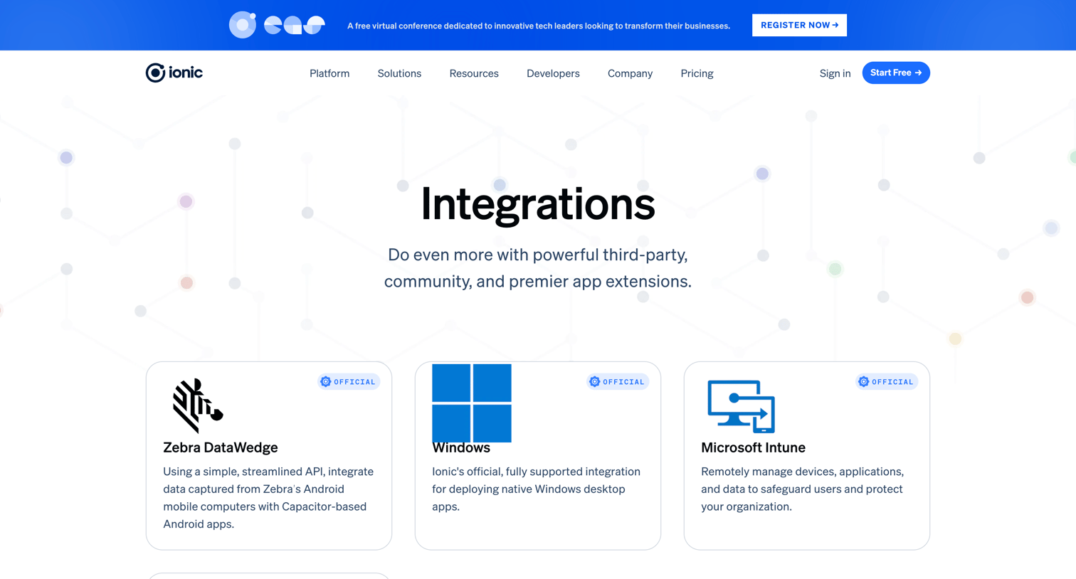 Ionic - Integrations - Ionic - The Cross-Platform App Development Leader screen