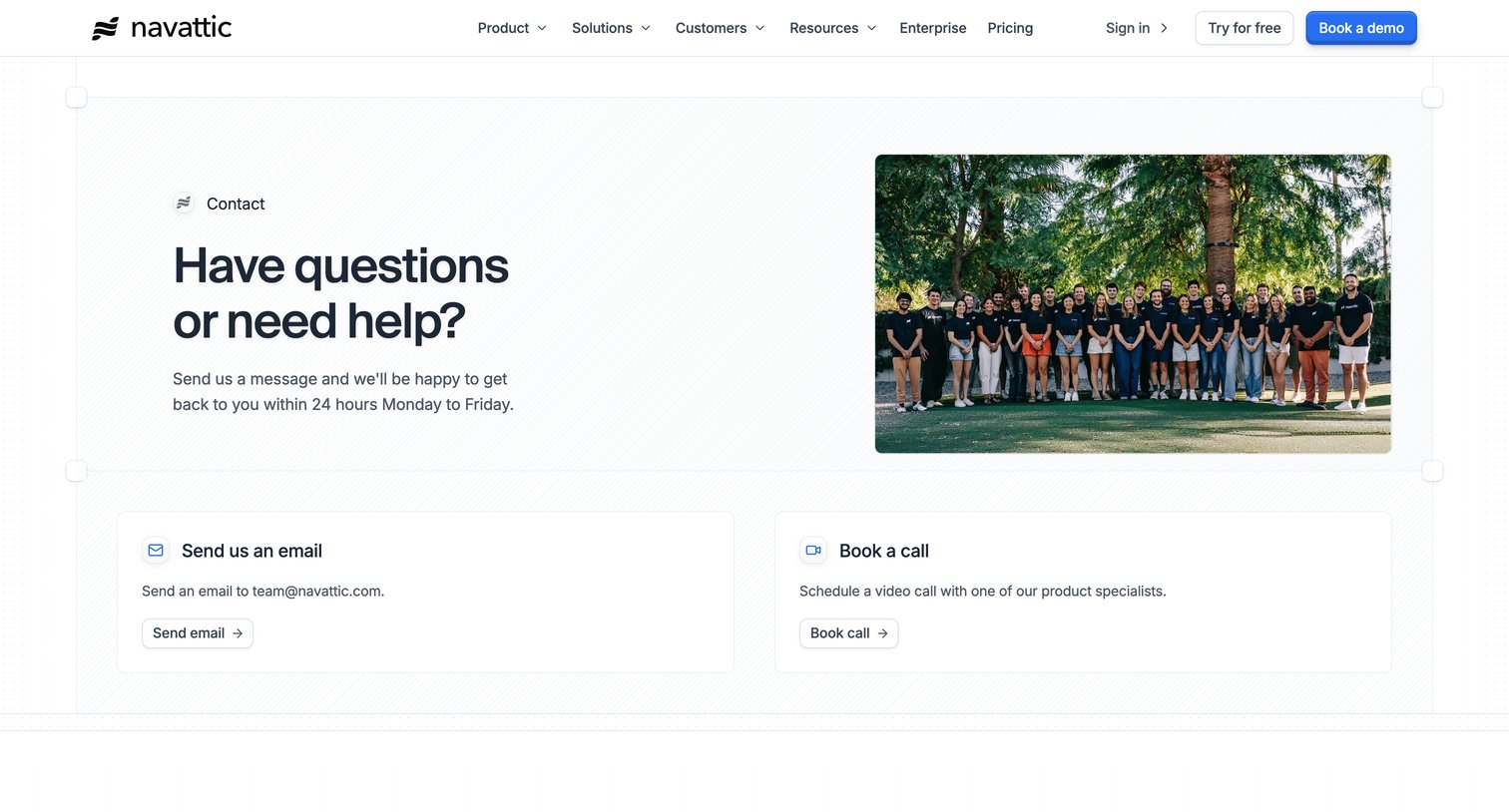 Navattic - Contact us screen