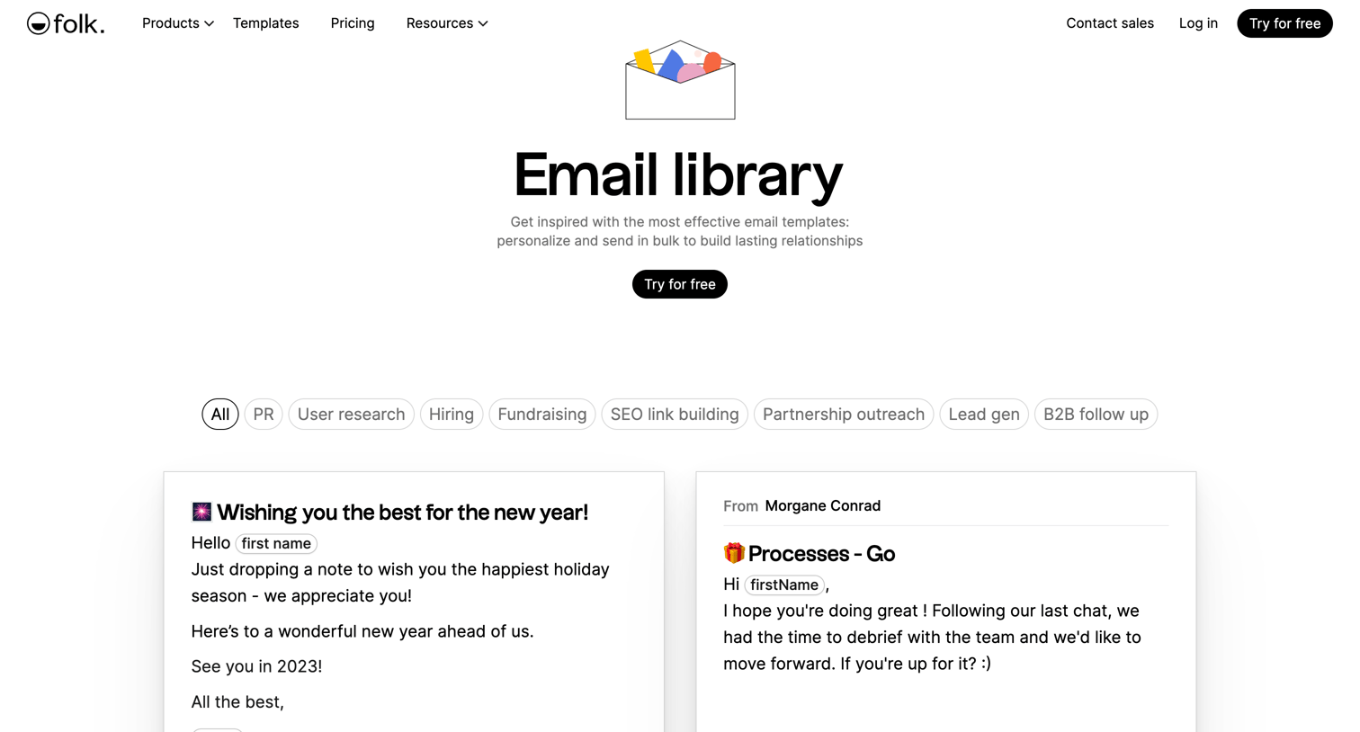Folk - Emailing Library screen