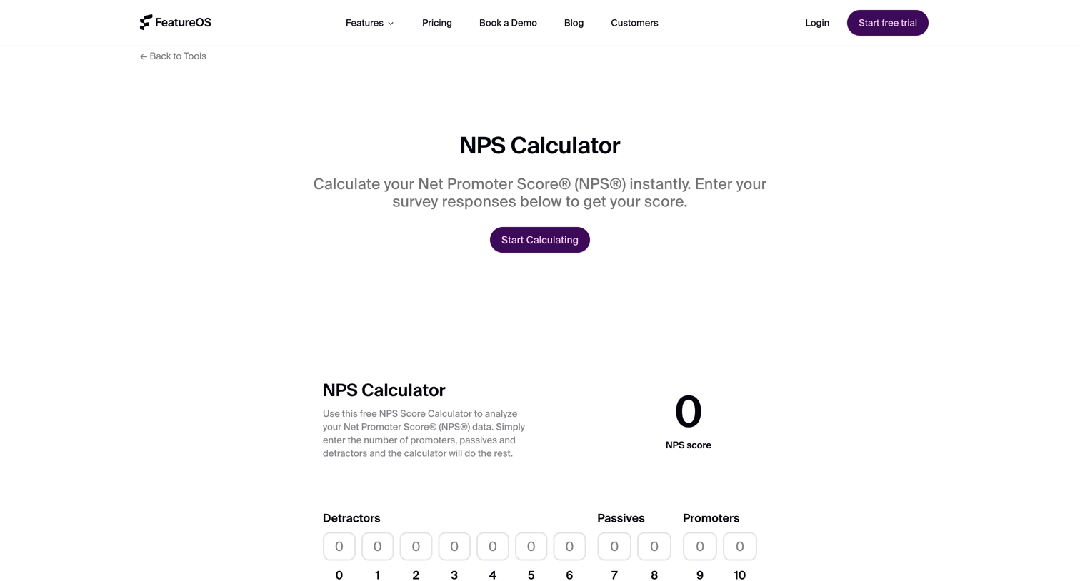 FeatureOS - Free NPS Calculator Net Promoter Score Calculator - FeatureOS screen