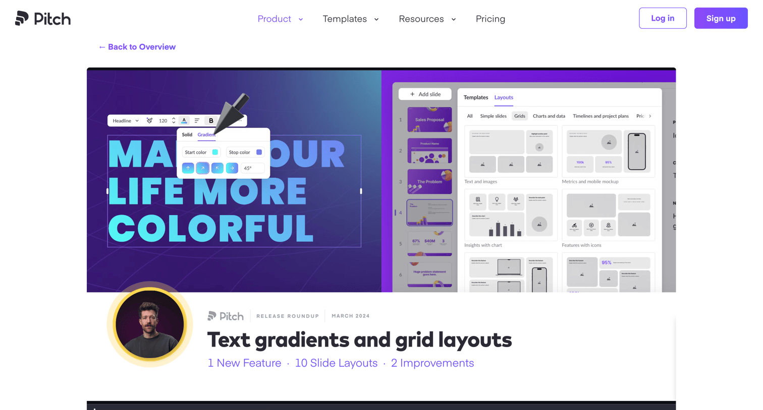Pitch - Text gradients and grid layouts | Pitch screen