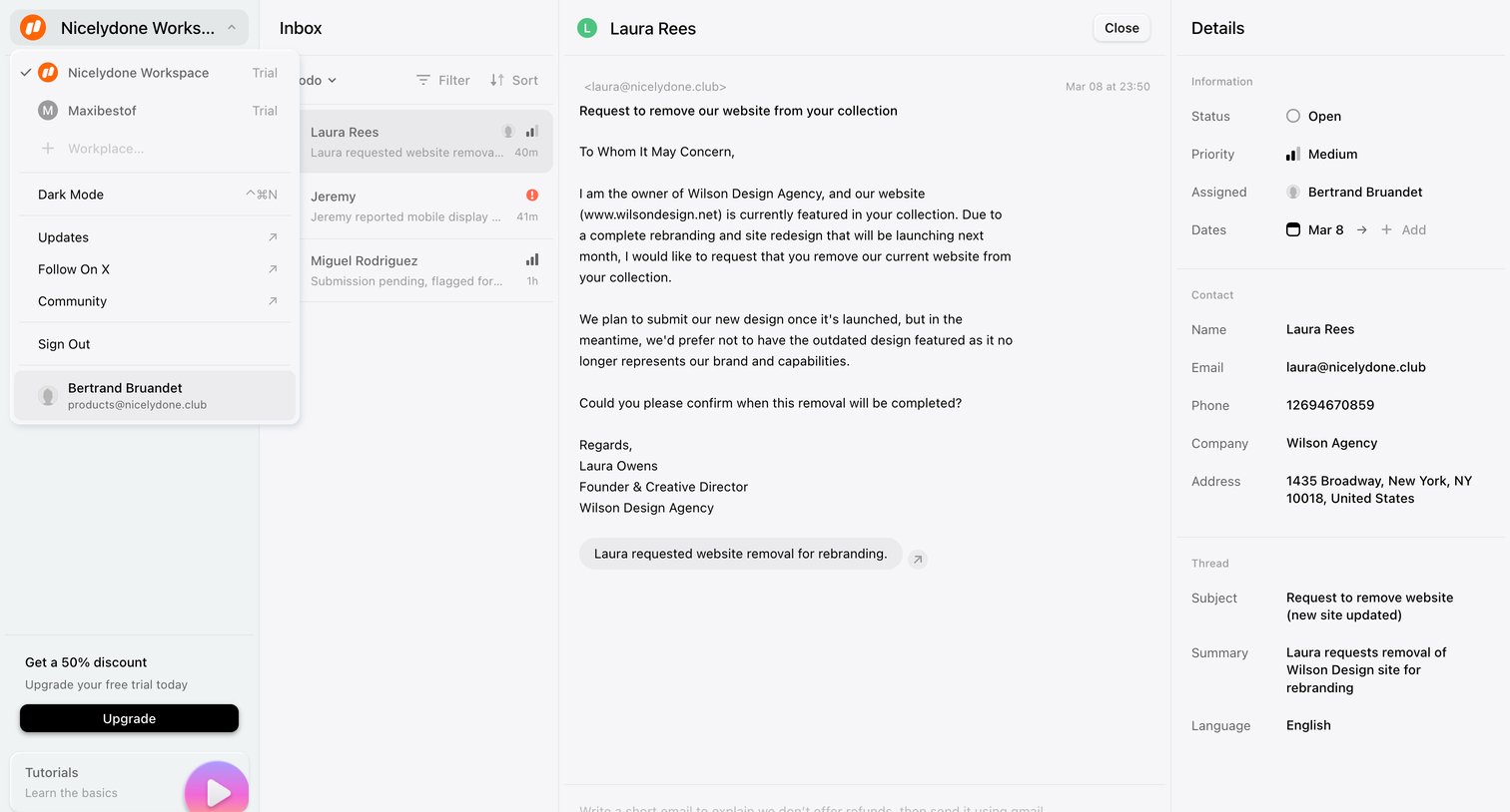 Lemni - Inbox › Laura Rees screen