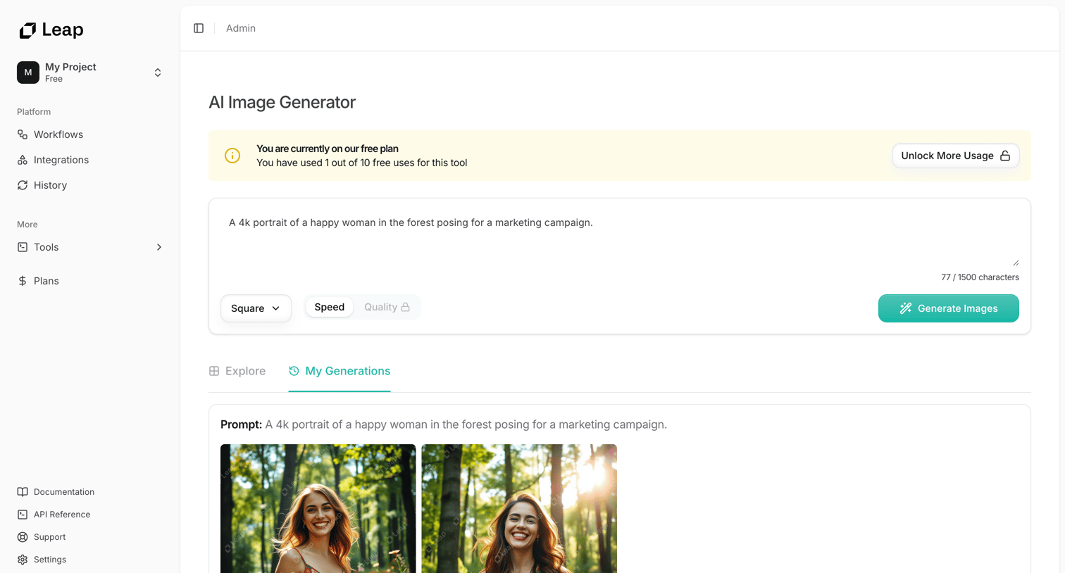 Leap - Free AI Image Generator | Create Stunning Images from Text screen