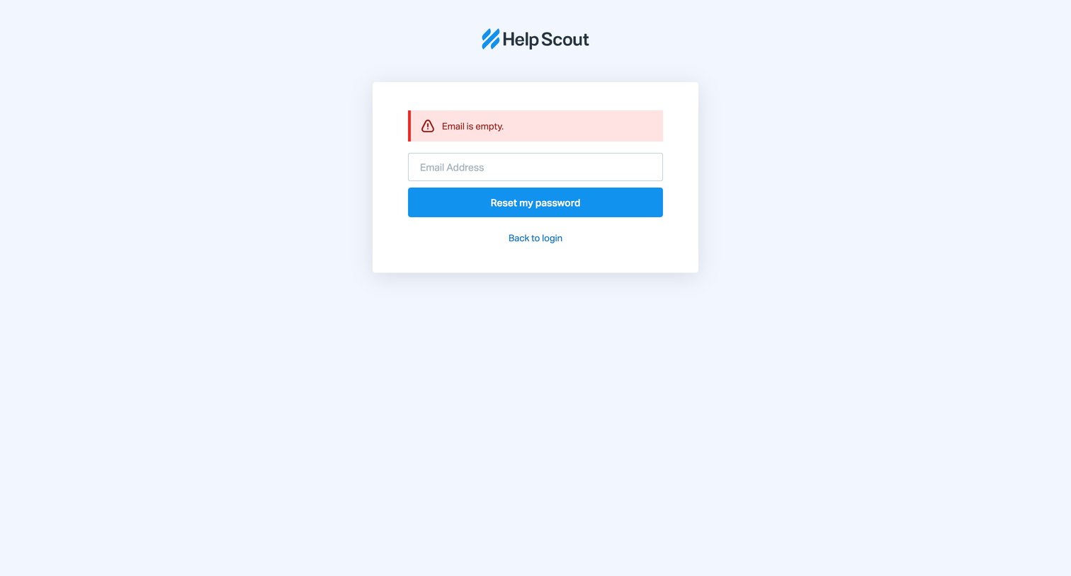 Help Scout - Recover your Help Scout password screen