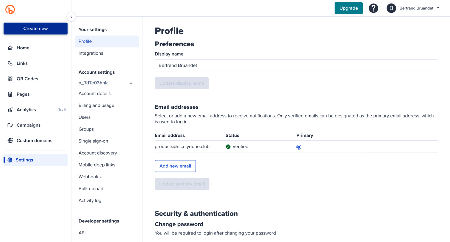 Bitly - Bitly | Settings screen