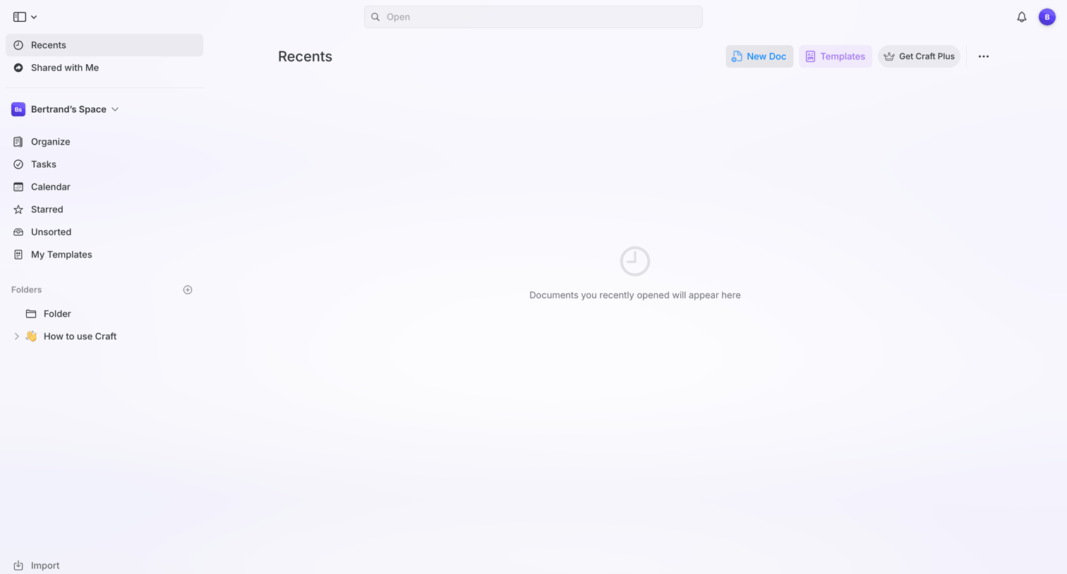 Craft - Recents screen