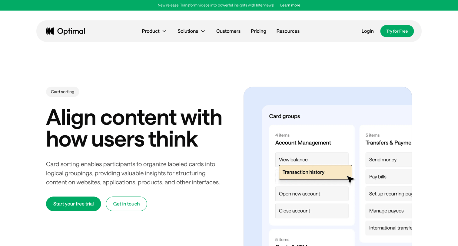 Optimal - Card Sorting Optimal User Insight Platform screen