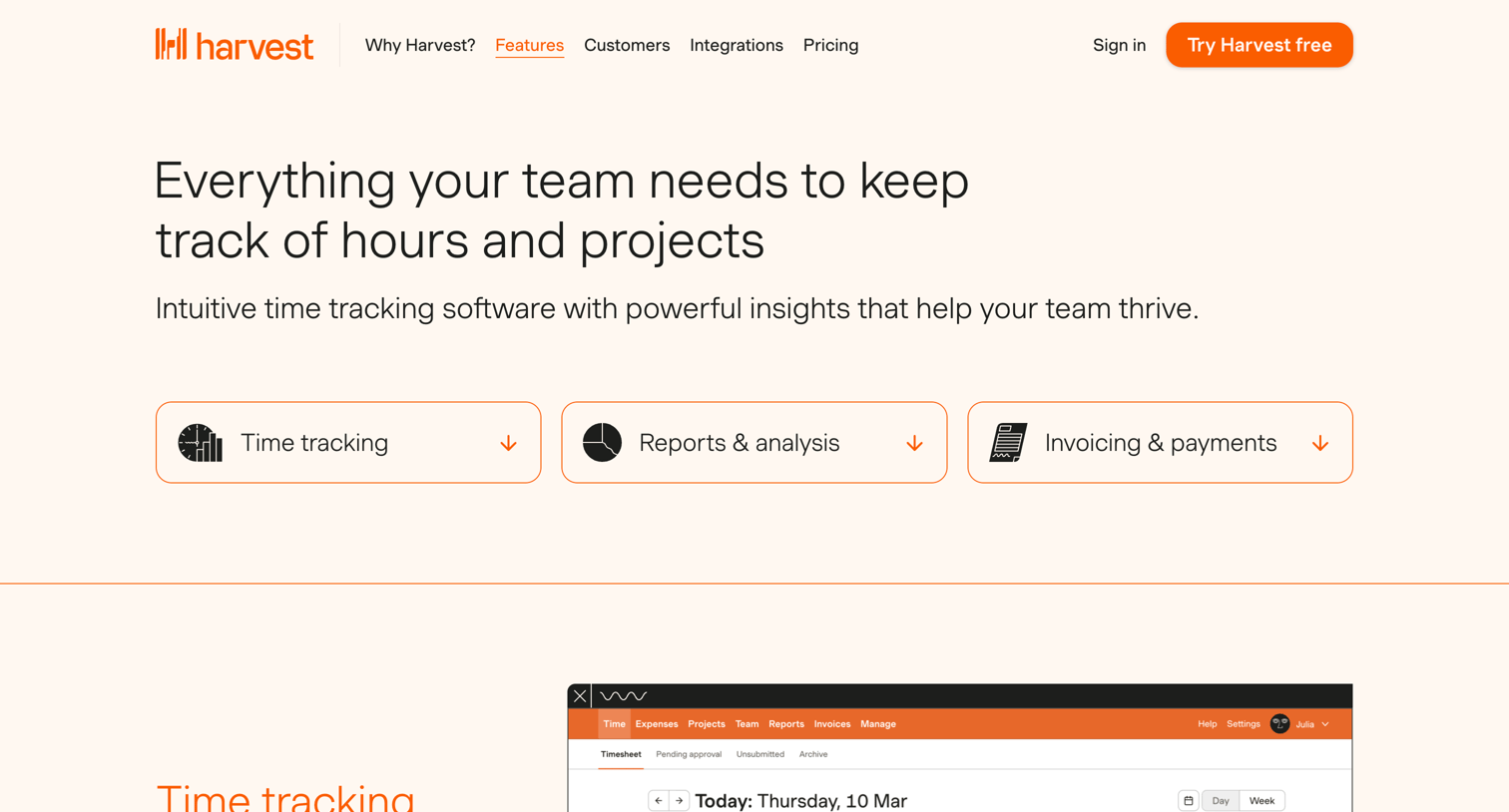 Harvest - Track Your Hours | Projects with Tracking Software  Harvest screen