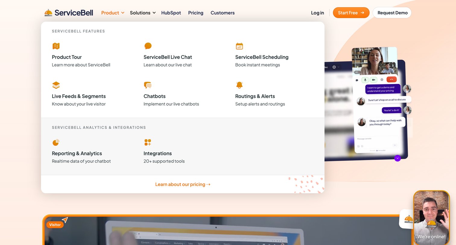 ServiceBell - ServiceBell - Add live human connection to your websiteServiceBel screen