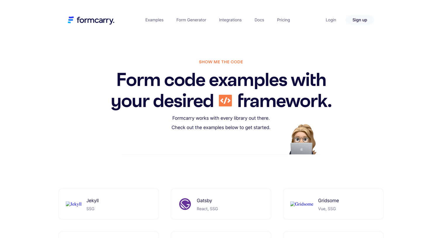 Formcarry - Formcarry. Form Code Examples screen