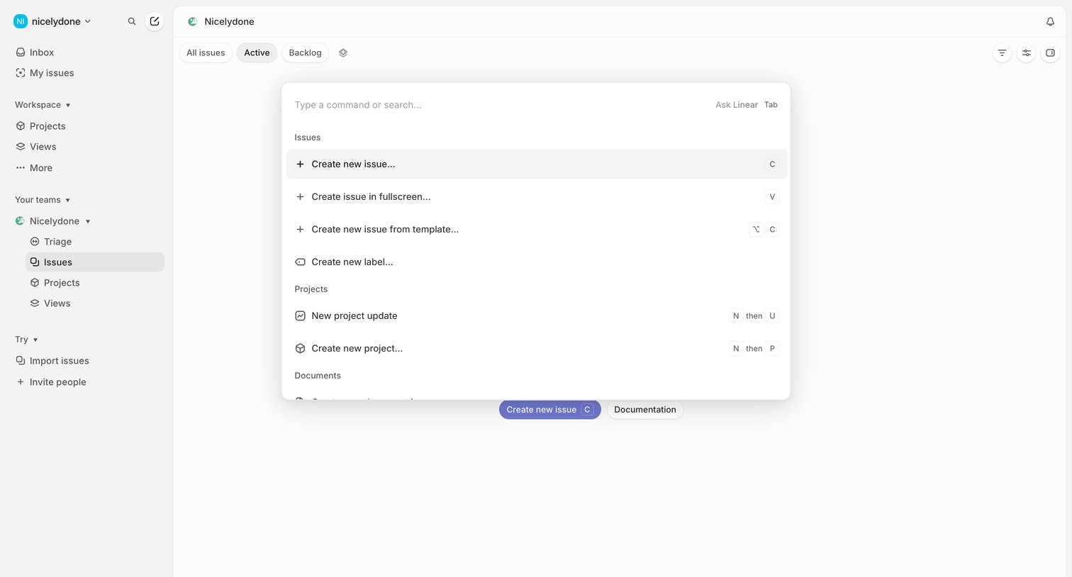 Nicelydone › Active issues from Linear