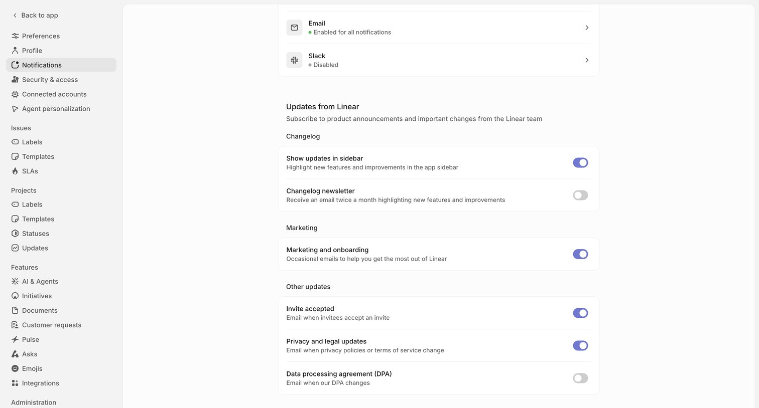 Linear - Notifications screen