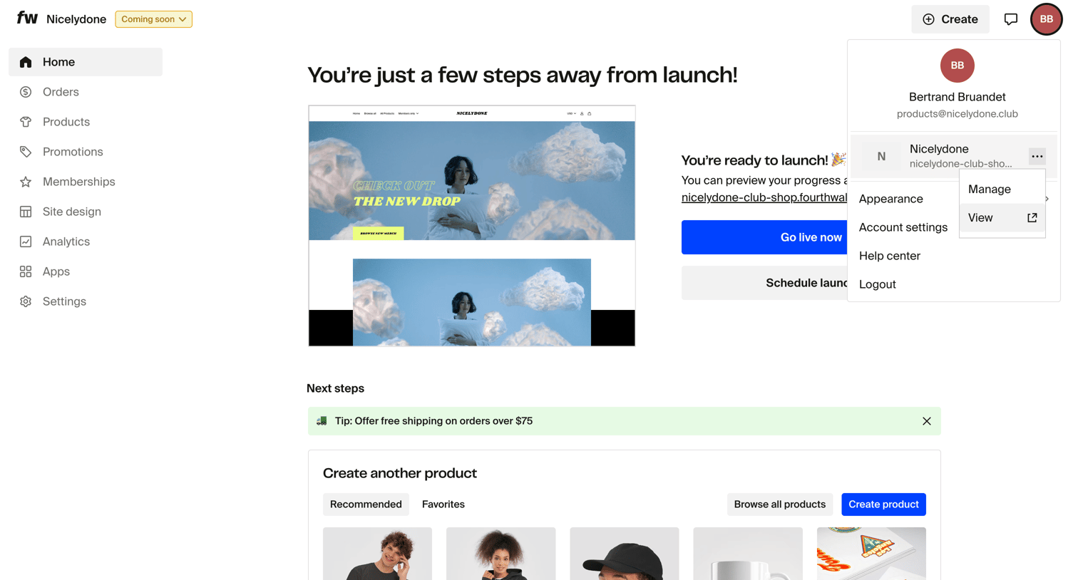 Fourthwall - Dashboard screen