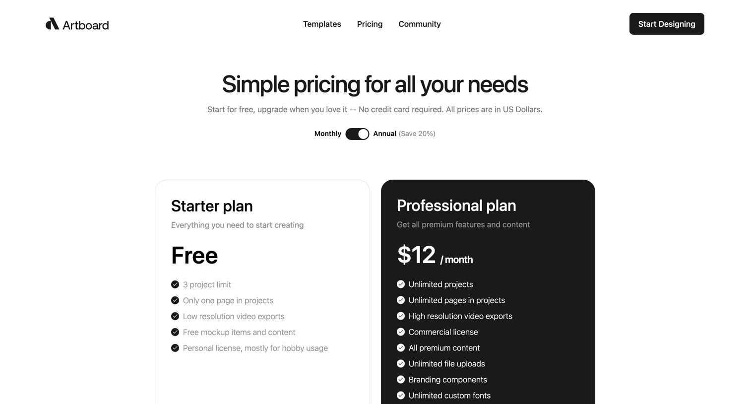 Artboard Studio - Pricing - Artboard Studio screen