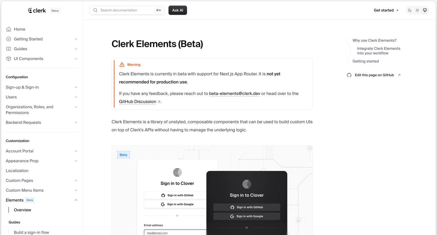 Clerk - Clerk Elements Beta screen