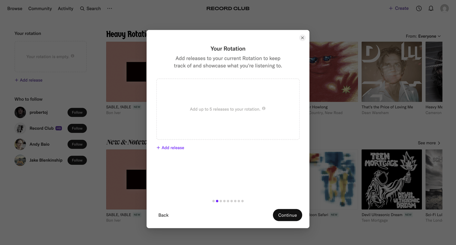 Record club - Record Club screen