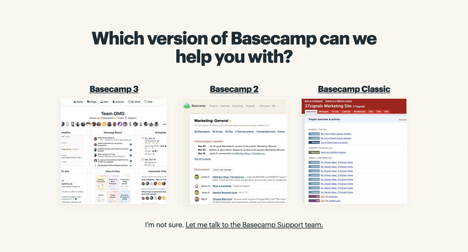 Basecamp - Basecamp Help screen