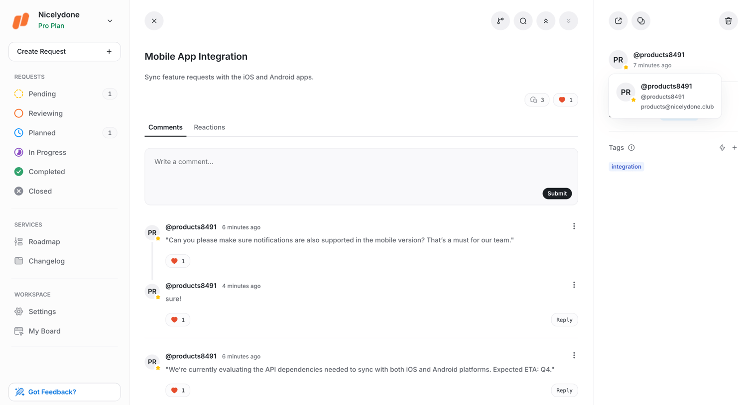 UserJot - Request | UserJot screen