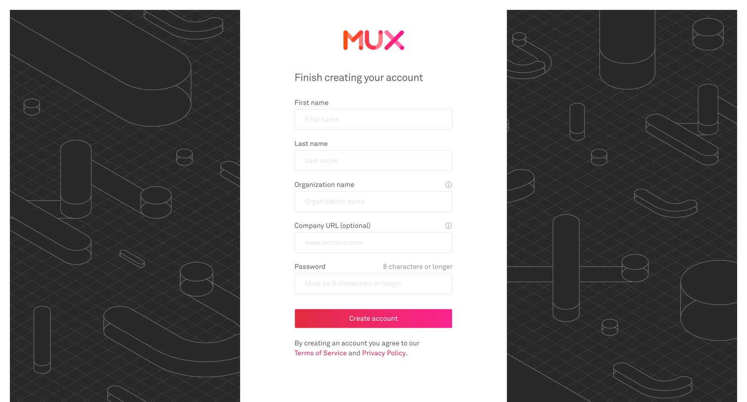 Mux - Sign Up | Mux screen