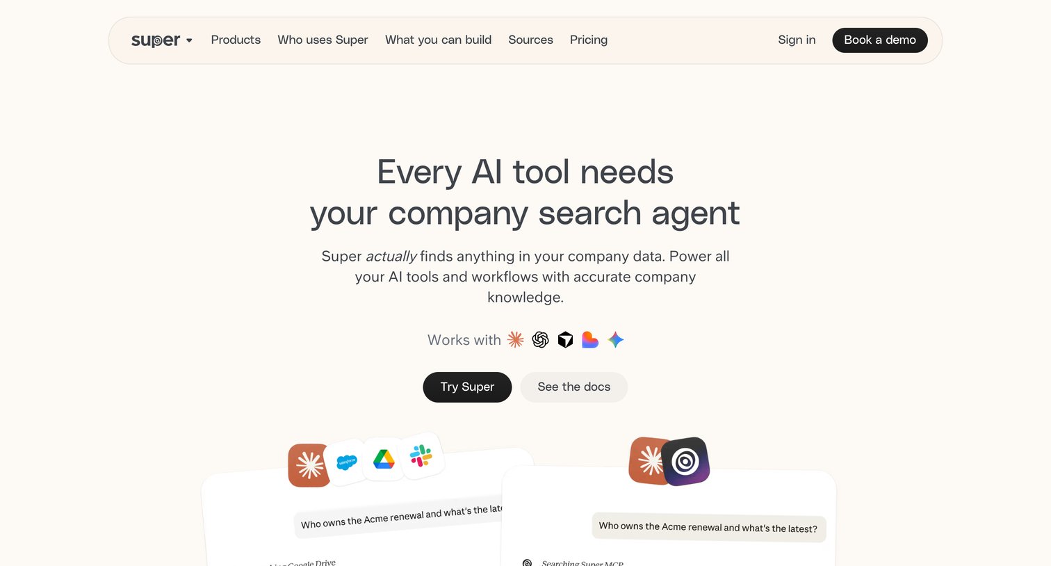 Super - Super MCP — Company search for every AI tool screen