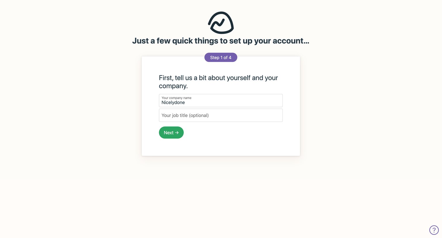Basecamp - Just a few quick things to set up your account… screen
