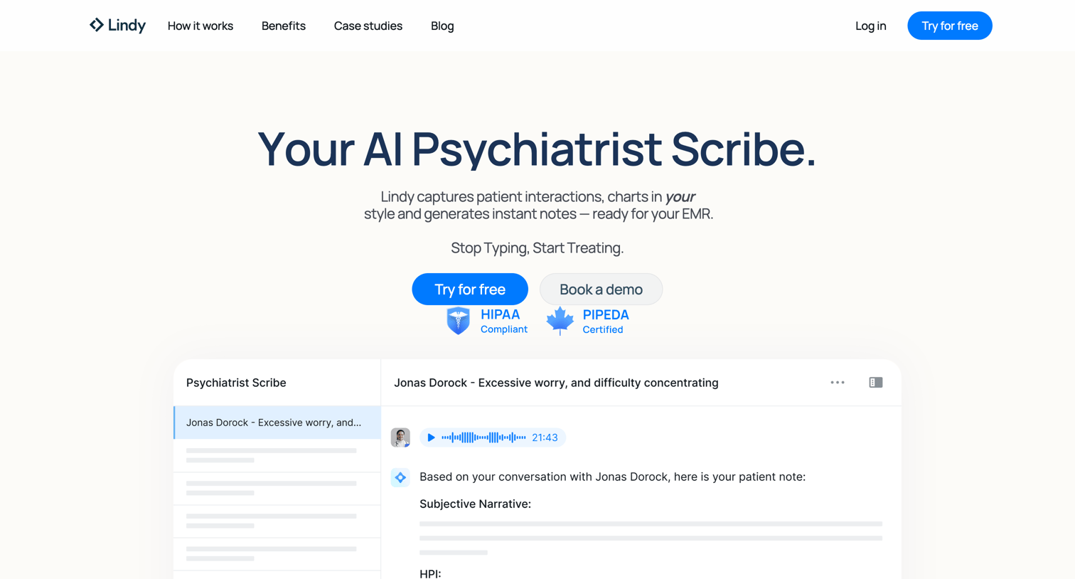 Lindy - Psychiatrist Scribe screen