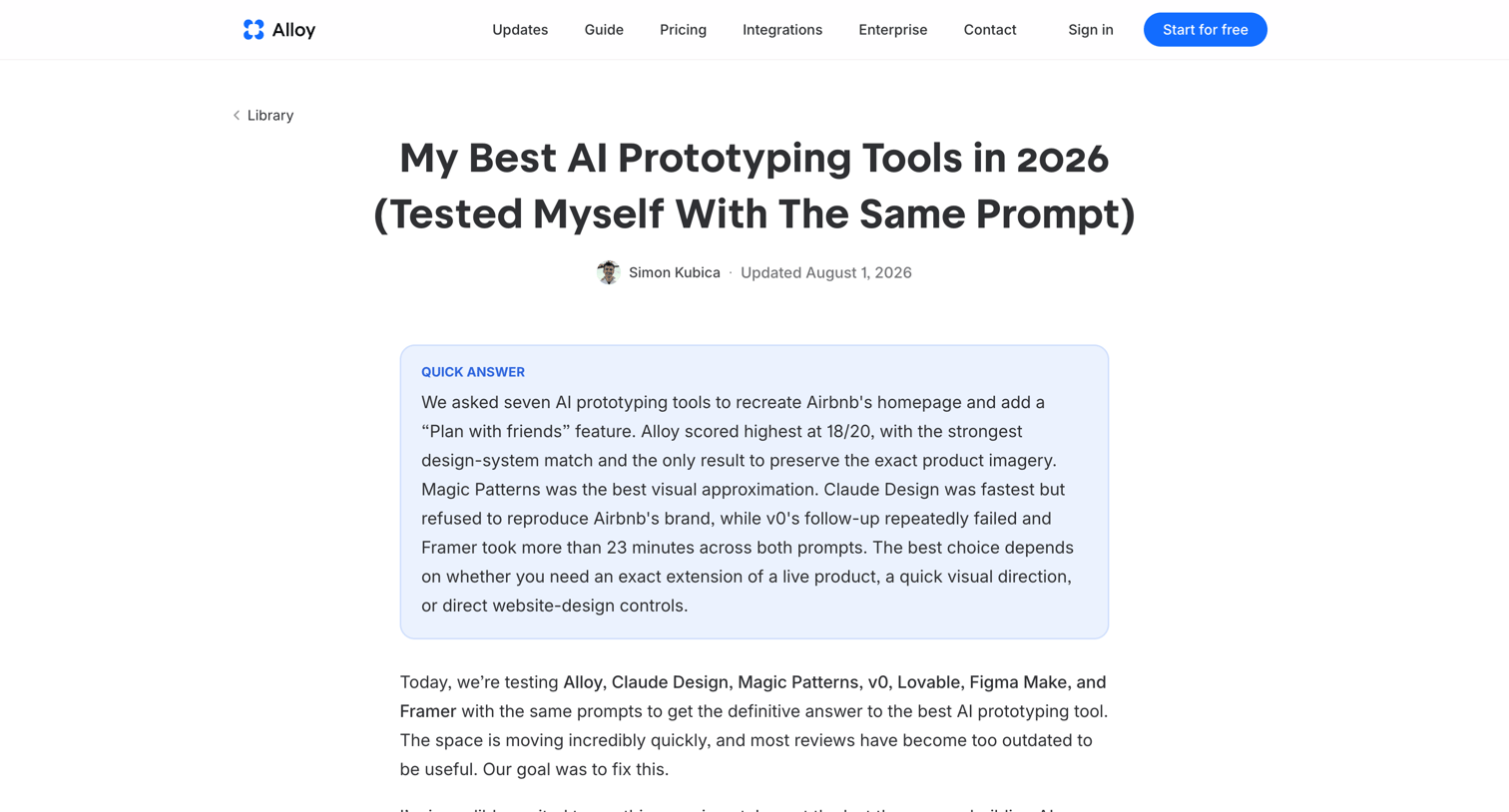 Alloy - My Best AI Prototyping Tools in 2026 (Tested Myself With The Same Prompt) screen
