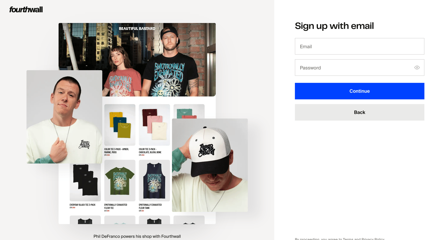 Fourthwall - Sign up with email | Fourthwall screen