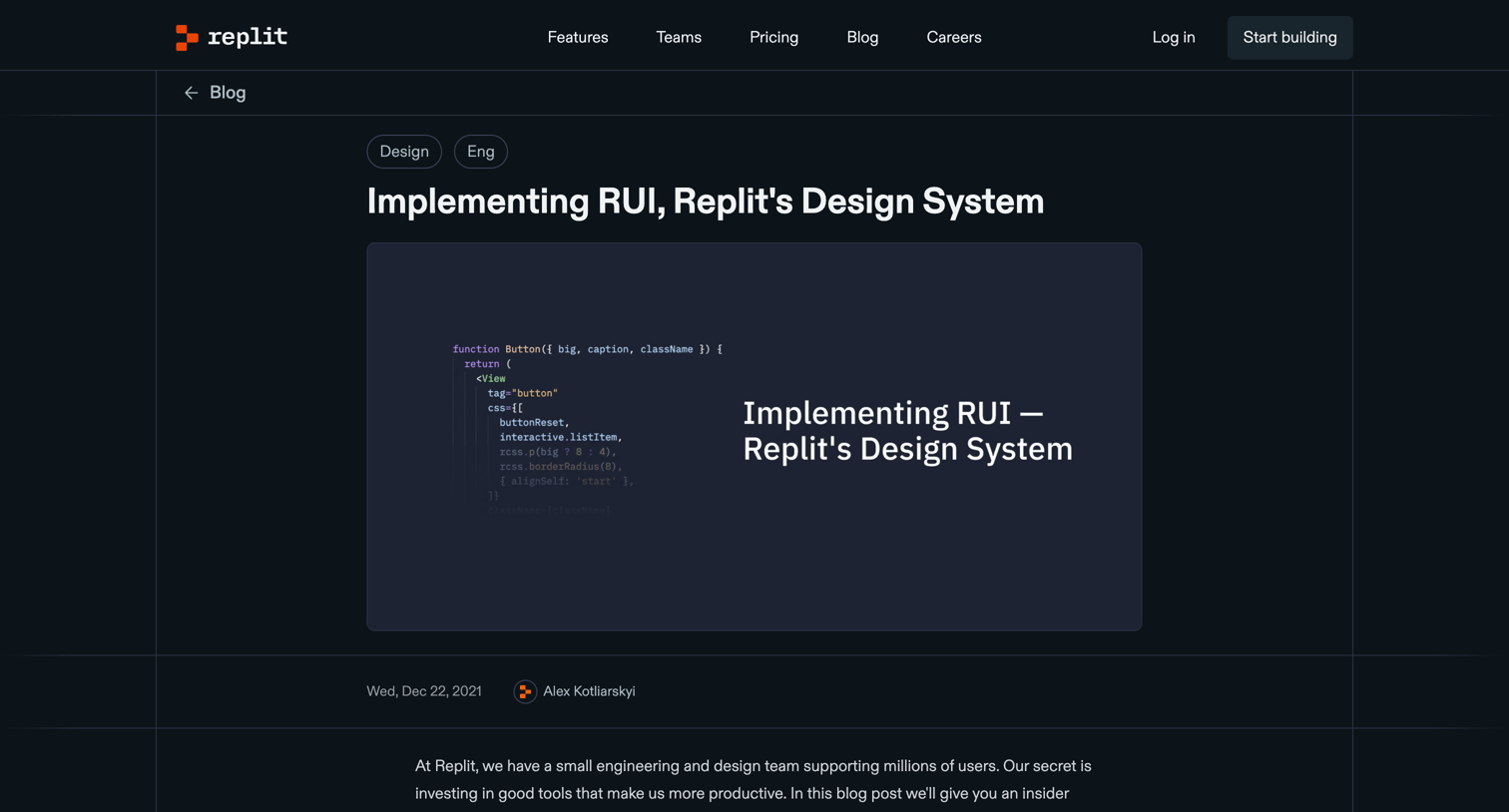 Replit - Replit — Implementing RUI, Replits Design System screen
