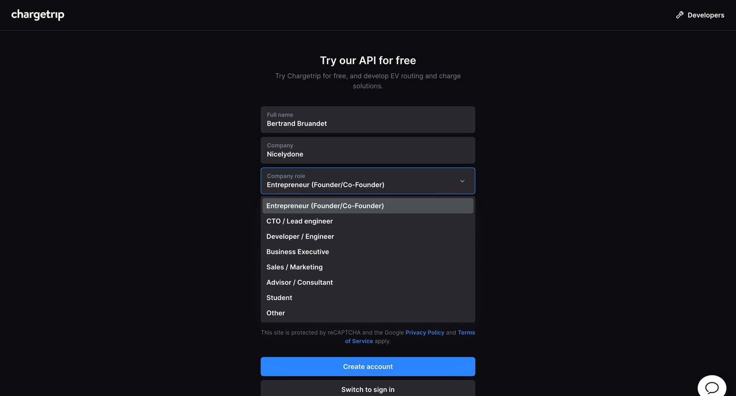 Chargetrip - Chargetrip - Sign in screen