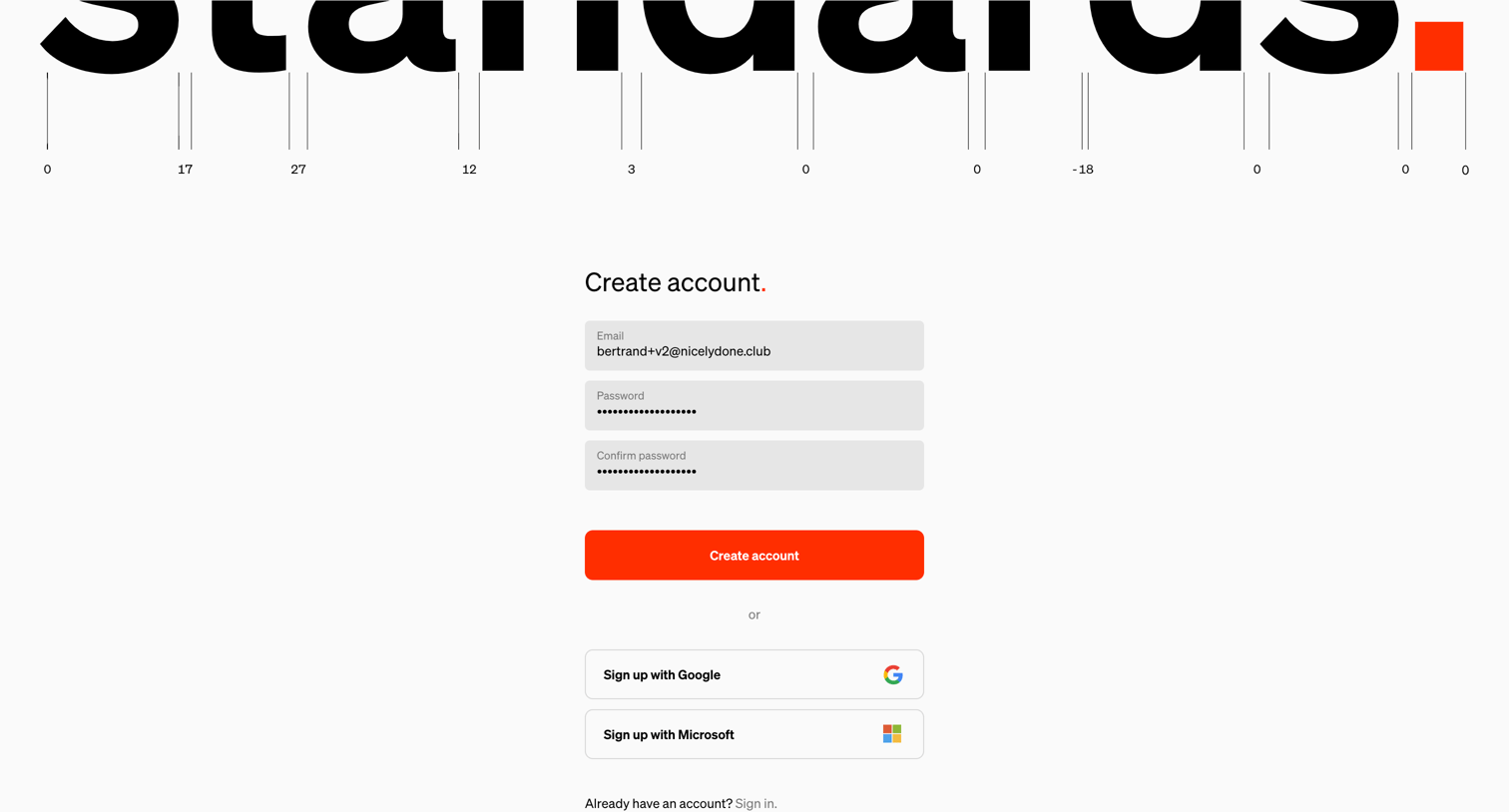 Standards - Standards - Create Account screen