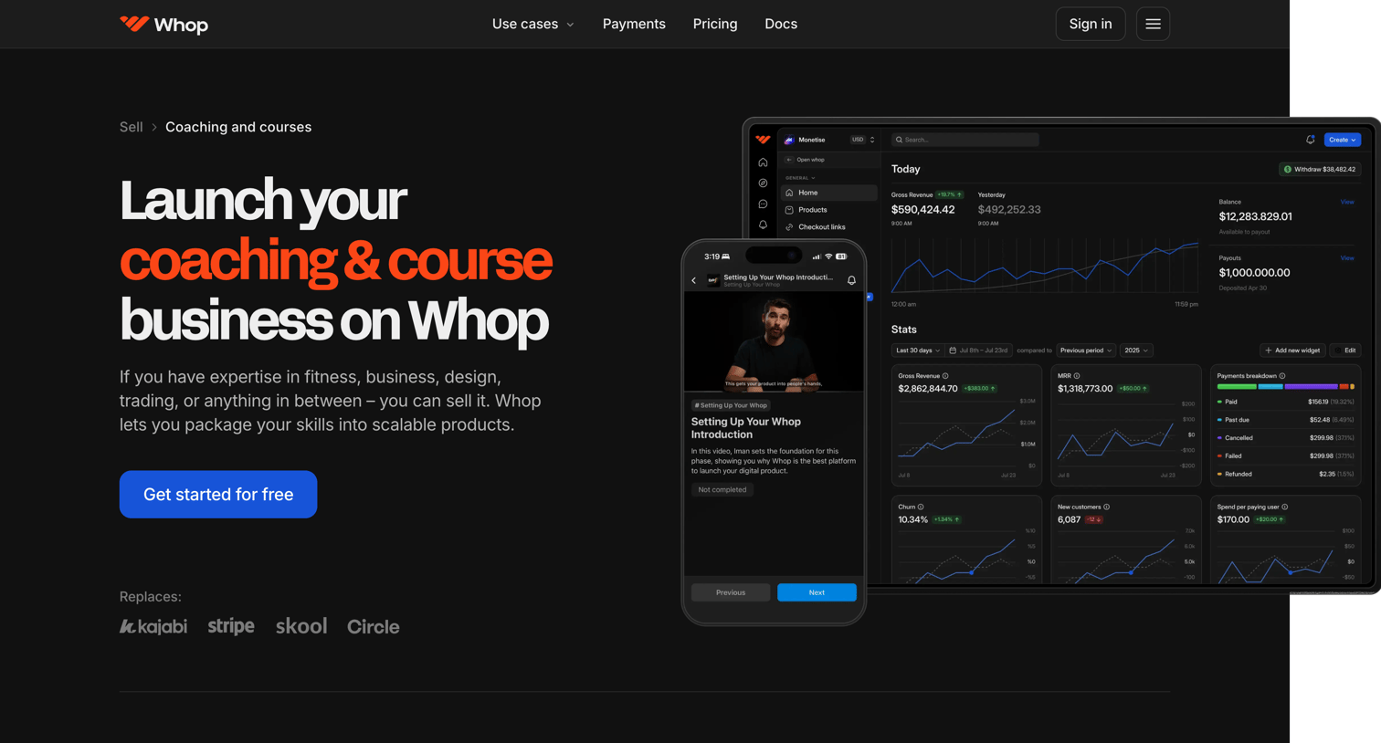 Whop - Launch your coaching and course business with Whop  Whop screen