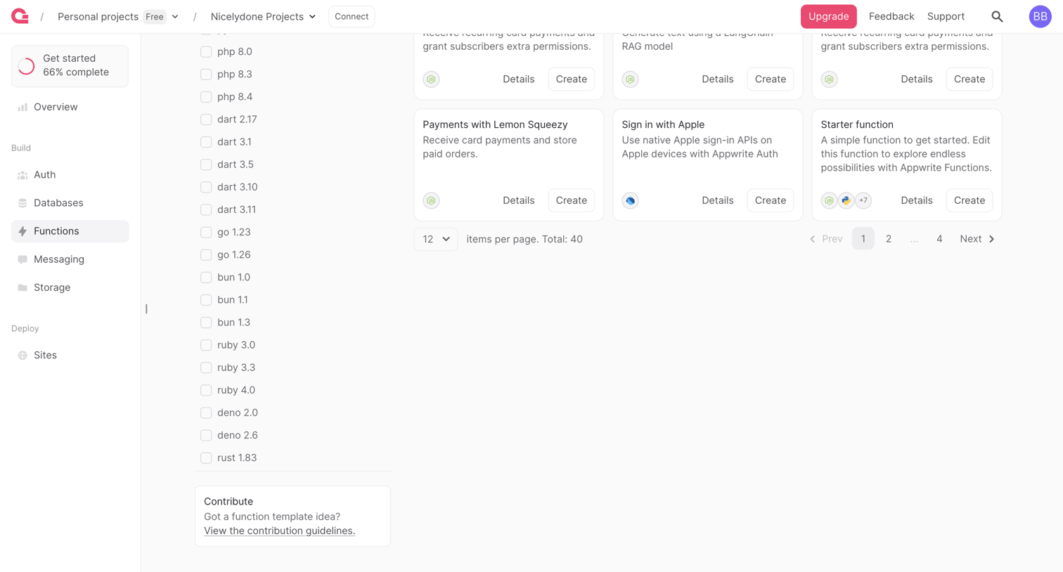 Appwrite - Create execution - Appwrite screen
