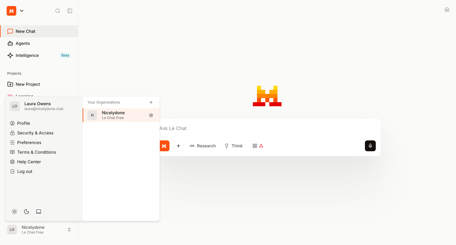 Mistral - Le Chat screen
