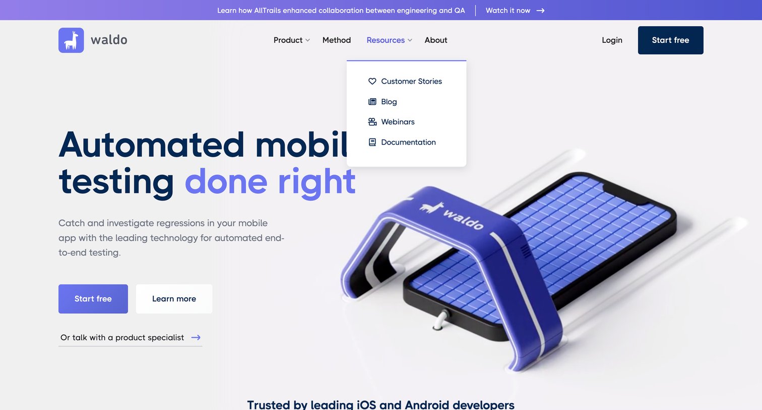 Waldo - Automated mobile testing done right | Waldo screen