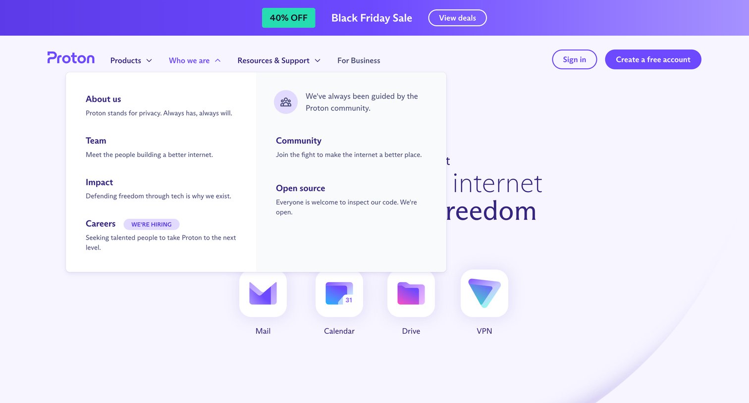 Proton - Proton — Privacy by default screen