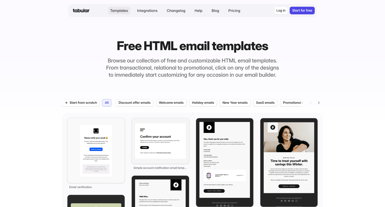 Tabular - Free HTML email templates screen