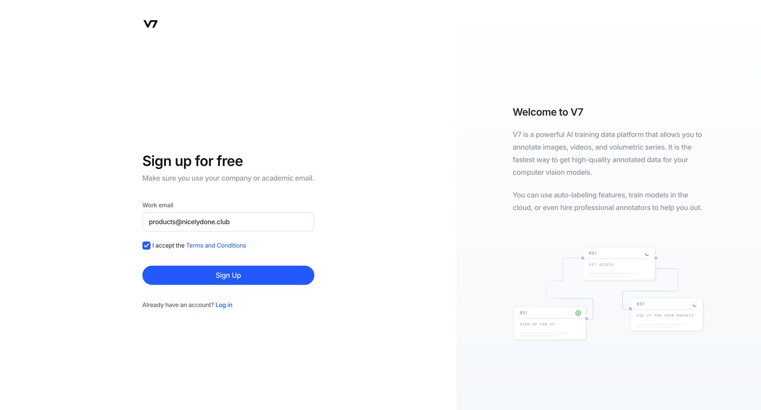 V7 - Try V7 for Free - Training Data Platform screen