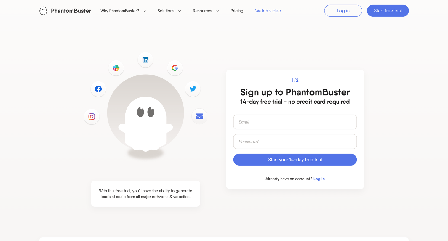 PhantomBuster - Sign up | PhantomBuster screen