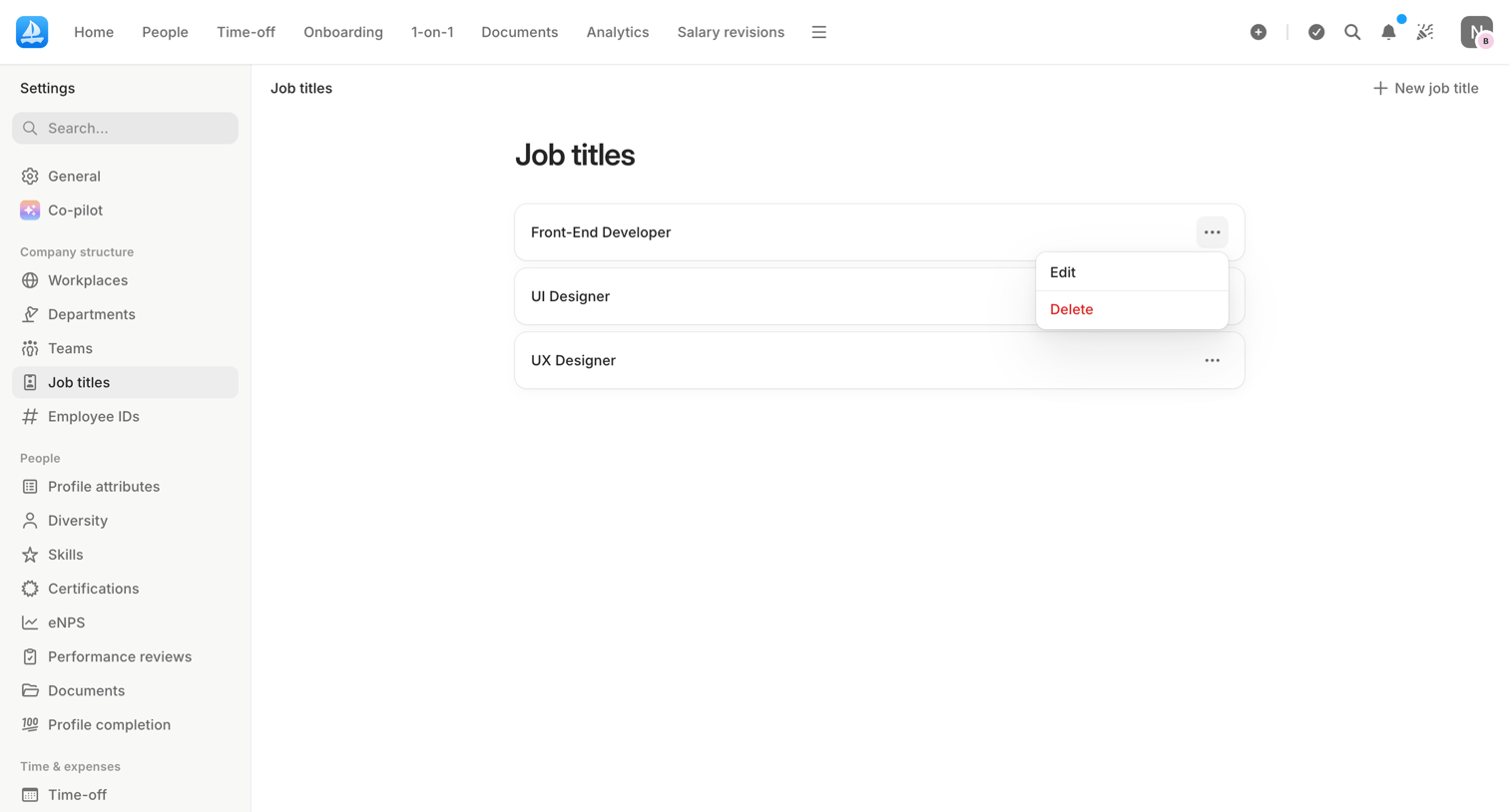 Aboard - Job titles | Settings | Aboard screen