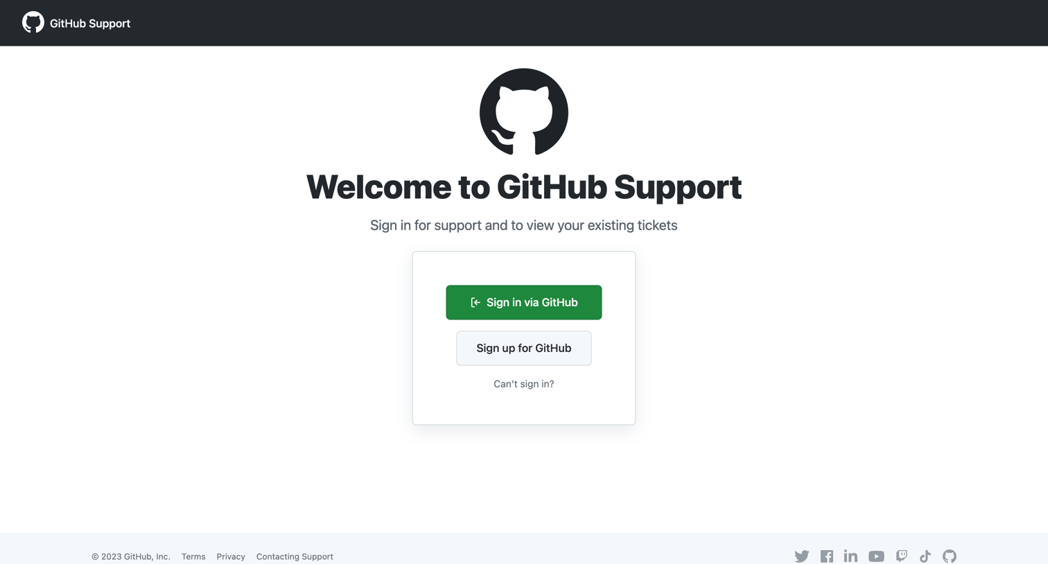 Github - Sign in for Software Support and Product Help - GitHub Support screen