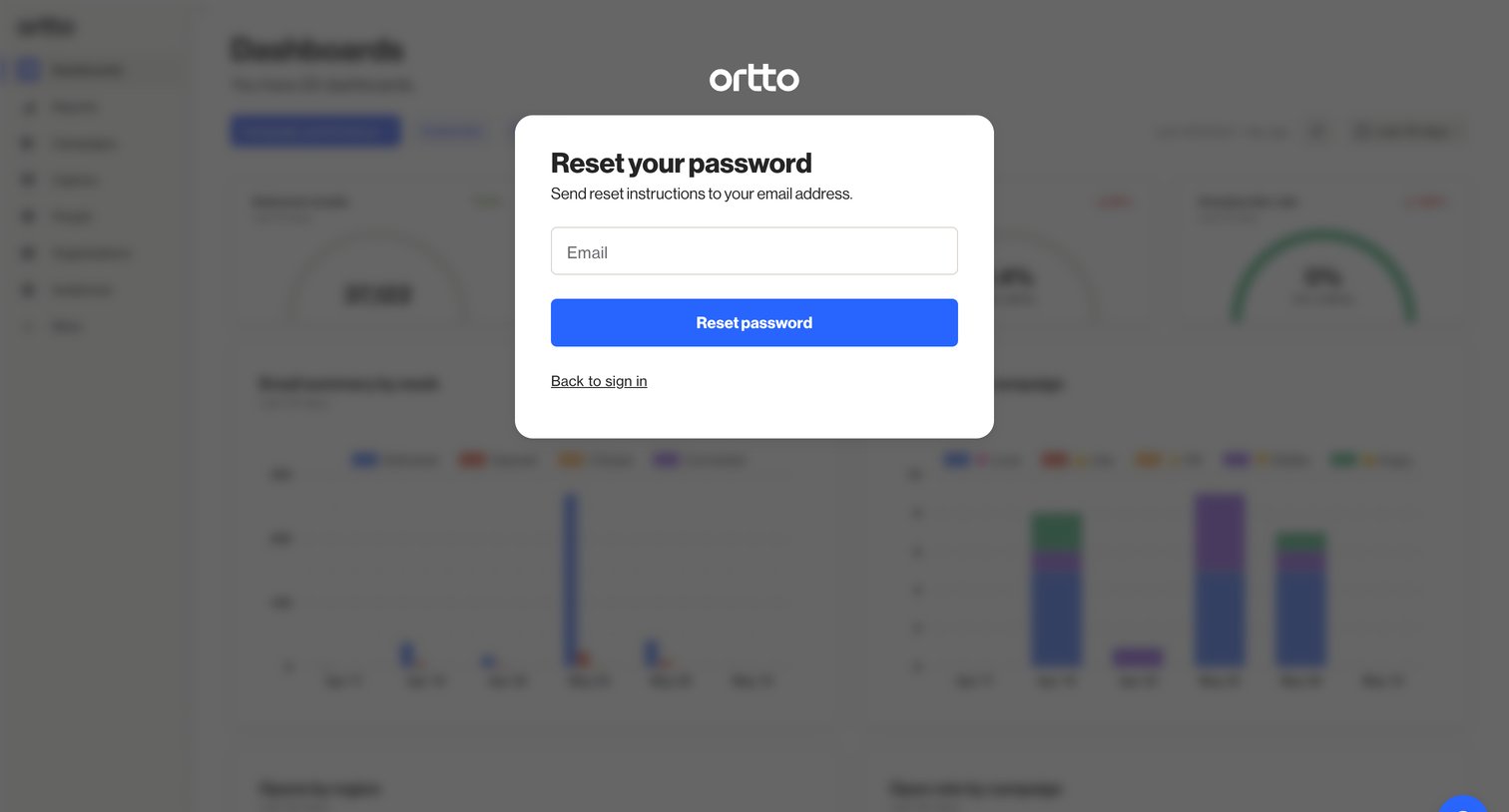 Ortto - Forgot password - Ortto screen