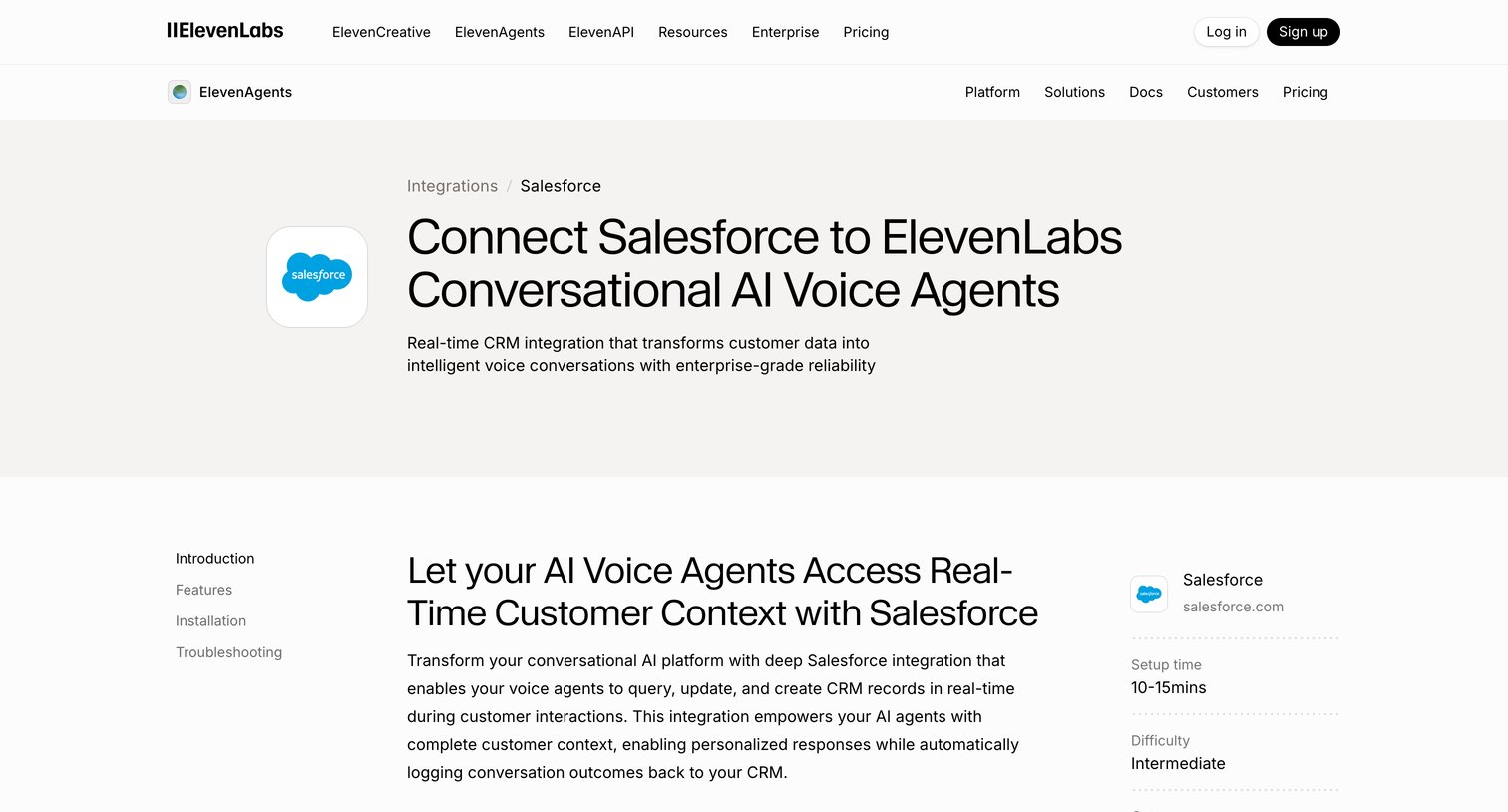 Elevenlabs - Connect Salesforce to ElevenLabs Conversational AI Voice Agents screen